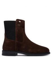 Tommy Hilfiger Sztyblety Enamel Flag Suede Ankle Chelsea FW0FW09575 Brązowy. Brązowe botki damskie Tommy Hilfiger, ze skóry, bez obcasa, na płaskiej podeszwie, bez zapięcia. Za 649.99 zł.