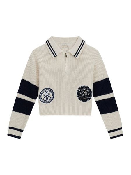 Guess Sweter J6YR03 Z0833 Kremowy Regular Fit. Białe swetry dla dziewczynek Guess, z aplikacjami, bez kołnierzyka, bez ramiączek, bez kaptura. Za 264.99 zł.