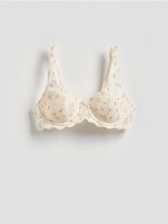 Koronkowy biustonosz - złamana biel. Biustonosze Reserved, bez wzorów, z koronki. Za 69.99 zł.