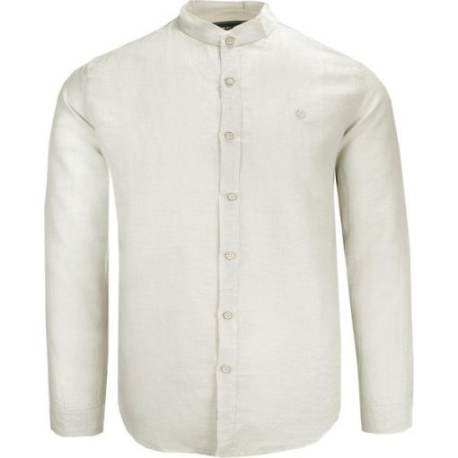 Koszula Casualowa Lniana Kremowa, Beżowa ze Stójką, Długi Rękaw, Męska. Białe koszule męskie Vip Stendo, m, bez wzorów, z bawełny, casualowe, bez kołnierzyka, bez ramiączek. Za 195.00 zł.