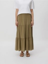 Spódnica maxi z wiskozą - oliwkowy. Zielone spódnice damskie Reserved, l, bez wzorów, z tkaniny, maxi, rozkloszowane. Za 139.99 zł.