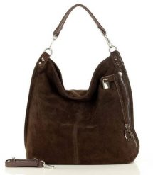 Torebka worek brązowy GENUINE LEATHER s92r. Brązowe torby na ramię damskie z aplikacjami, z jeansu, biznesowe, na ramię, duże, zdobione, bez dodatków. Za 379.05 zł.