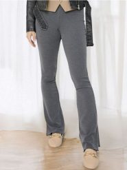 Spodnie flare high waist w prążek - szary. Szare spodnie materiałowe damskie Sinsay, l, bez wzorów, z podwyższonym stanem. Za 29.99 zł.