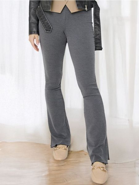 Spodnie flare high waist w prążek - szary. Szare spodnie materiałowe damskie Sinsay, l, bez wzorów, z podwyższonym stanem. Za 29.99 zł.