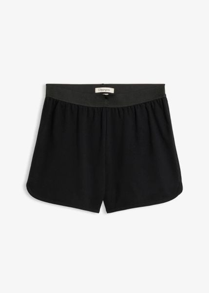 Szorty dresowe z zaokrąglonym dołem. Czarne spodnie dresowe damskie bonprix, bez wzorów, z dresówki. Za 59.99 zł.