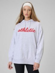 4F Bluza dresowa loose z kapturem damska - szara M. Szare bluzy damskie 4f, m, bez wzorów, z bawełny, bez kołnierzyka, bez ramiączek, z kapturem. Za 179.99 zł.