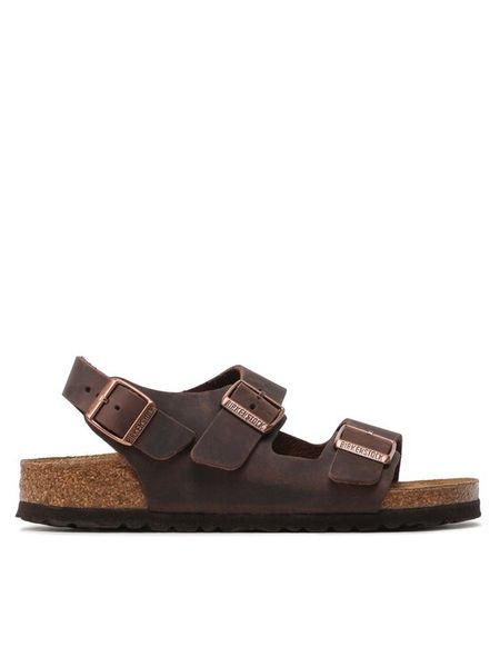 Birkenstock Sandały Milano 34873 Brązowy. Brązowe sandały damskie Birkenstock, bez wzorów, ze skóry, bez obcasa, na płaskiej podeszwie, bez zapięcia. Za 549.99 zł.