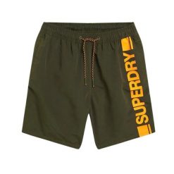 Wzorzyste Szorty kąpielowe Superdry. Zielone krótkie spodenki sportowe męskie Superdry., m, bez wzorów, z materiału, do pływania. Za 249.35 zł.