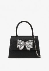 Czarna Torebka Kopertówka z Cyrkoniową Kokardą Desslia. Czarne kopertówki damskie Renee, bez wzorów, eleganckie, na ramię, małe, bez dodatków. Za 54.99 zł.