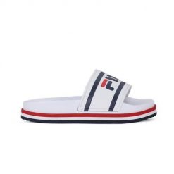 Klapki damskie Fila Morro Bay Zeppa Wns. Białe klapki damskie Fila, bez wzorów, z materiału, bez obcasa. Za 182.75 zł.