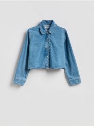 Kurtka jeansowa - niebieski. Niebieskie kurtki damskie Reserved, l, bez wzorów, z bawełny, bez kaptura. Za 139.99 zł.