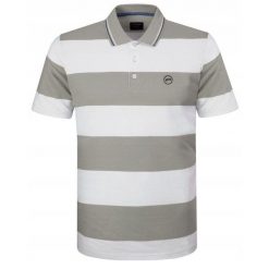Koszulka Polo - Męska - Pako Jeans - Biało-Beżowe Pasy. Białe koszulki polo męskie Pako Jeans, l, bez wzorów, z bawełny, casualowe, bez ramiączek. Za 135.00 zł.