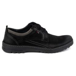 Olivier Buty męskie skórzane casual sznurowane zamszowe 309GT czarne. Czarne półbuty na co dzień męskie z gumy, casualowe, bez zapięcia. Za 319.69 zł.
