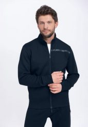 Bluza ze stójką B-LUNOS. Niebieskie bluzy męskie Volcano, m, bez wzorów, z bawełny, bez kaptura. Za 189.99 zł.