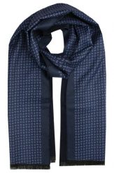 Elegancki Szalik Bawełniany - Alties - Granatowy w Drobny Wzór. Niebieskie szaliki męskie Alties, na zimę, bez wzorów, z bawełny. Za 99.00 zł.