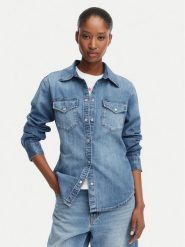 Tommy Jeans Koszula jeansowa DW0DW23486 Niebieski Regular Fit. Niebieskie bluzki damskie Tommy Jeans, xs, bez wzorów, z bawełny, bez kołnierzyka, bez ramiączek. Za 369.99 zł.