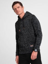 Bluza męska nierozpinana kangurka z kapturem - grafitowy melanż V2 - Rozmiar: L. Szare bluzy męskie Ombre Clothing, l, bez wzorów, z poliesteru, z kapturem. Za 119.99 zł.