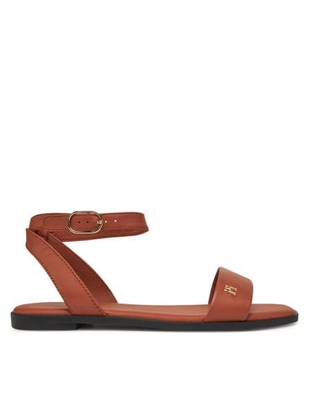 Tommy Hilfiger Sandały Ankle Strap Leather Sandal FW0FW08422 Brązowy. Brązowe sandały damskie Tommy Hilfiger, bez wzorów, ze skóry, bez obcasa, na płaskiej podeszwie, bez zapięcia. Za 289.99 zł.