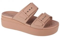 Klapki damskie Crocs Brooklyn Low Wedge. Brązowe klapki damskie Crocs, bez wzorów, z materiału, bez obcasa, na koturnie. Za 249.00 zł.