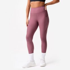 Legginsy fitness damskie Domyos. Fioletowe legginsy damskie DOMYOS, l, bez wzorów, z elastanu. Za 79.99 zł.