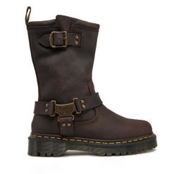 Botki Dr. Martens. Brązowe botki damskie Dr. Martens, bez obcasa, na płaskiej podeszwie, bez zapięcia. Za 659.99 zł.