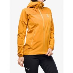 Kurtka softshell damska Haglofs Moran Softshell Hood. Żółte kurtki damskie Haglöfs, bez wzorów, z softshellu, bez kaptura, trekkingowe. Za 596.99 zł.