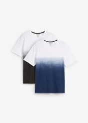 T-shirt (2 szt.) z czystej bawełny. Niebieskie t-shirty męskie bonprix, m, bez wzorów, z bawełny, bez kołnierzyka. Za 112.99 zł.