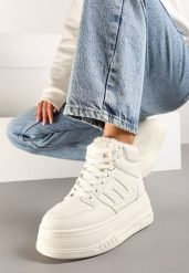 Beżowe Sneakersy na Platformie Mocno Ocieplane Futerkiem Lealwen. Brązowe obuwie sportowe damskie Renee, bez wzorów, z jeansu. Za 129.99 zł.