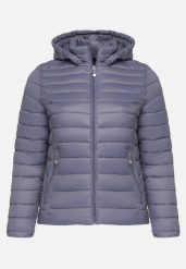 Niebieska Pikowana Kurtka z Odpinanym Kapturem Nevettoria. Niebieskie kurtki damskie Born2be, xl, bez wzorów, z materiału. Za 119.99 zł.