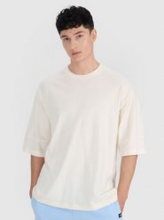 4F T-shirt oversize gładki męski - biały XXL. Białe koszulki sportowe męskie 4f, m, bez wzorów, z bawełny, eleganckie, bez kołnierzyka. W wyprzedaży za 39.99 zł.