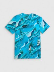 4F T-shirt regular z nadrukiem męski - niebieski XL. Niebieskie t-shirty męskie 4f, m, bez wzorów, z bawełny, klasyczne, bez kołnierzyka. Za 89.99 zł.