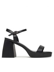 DeeZee Sandały LR2206123 Czarny. Czarne sandały damskie DeeZee, bez wzorów, z materiału, bez obcasa, na słupku, bez zapięcia. Za 169.99 zł.