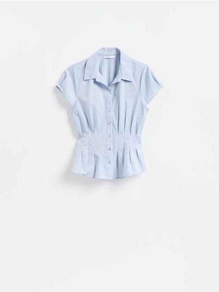Taliowana koszula w kratę - wielobarwny. Koszule damskie Reserved, l, bez wzorów, z bawełny, bez kołnierzyka, bez ramiączek. W wyprzedaży za 65.99 zł.