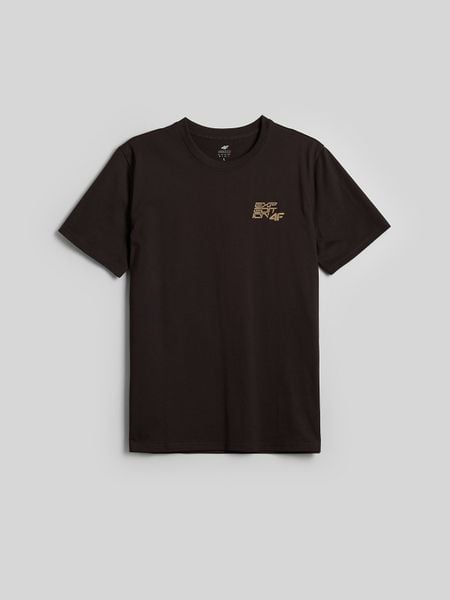 4F T-shirt regular z nadrukiem męski - brązowy L. Brązowe t-shirty męskie 4f, l, bez wzorów, z bawełny, klasyczne, bez kołnierzyka. Za 69.99 zł.