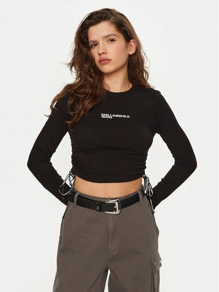 Karl Lagerfeld Jeans Bluzka A1W17037 Czarny Slim Fit. Czarne bluzki damskie Karl Lagerfeld Jeans, xl, bez wzorów, z jeansu, bez kołnierzyka, bez ramiączek. Za 219.99 zł.