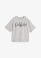 Bluza z mieszanki bawełny. Szare bluzy damskie bonprix, bez wzorów, z bawełny, bez kaptura. Za 79.99 zł.