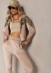 Beżowy Welurowy Komplet Dresowy 2-Częściowy z Animal Print Bluza i Spodnie Atisilva. Brązowe bluzy damskie Renee, m, bez wzorów, z dresówki. Za 69.99 zł.