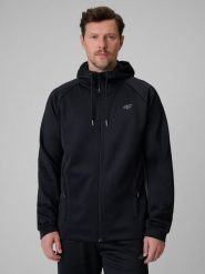 4F Bluza treningowa regular z kapturem męska - czarna M. Czarne bluzy męskie 4f, m, bez wzorów, ze skóry, z kapturem, na fitness i siłownię. Za 199.99 zł.