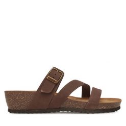 Klapki Geox. Brązowe klapki damskie Geox, bez wzorów, bez obcasa. Za 239.99 zł.