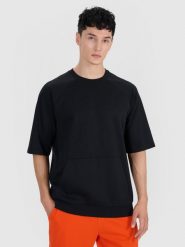 4F Bluza dresowa z krótkim rękawem bez kaptura męska - czarny M. Czarne bluzy męskie 4f, m, bez wzorów, z bawełny, bez kaptura. W wyprzedaży za 49.99 zł.