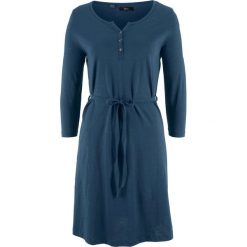 Sukienka bawełniana shirtowa, krótki rękaw bonprix ciemnoniebieski. Niebieskie sukienki damskie bonprix, z bawełny, z krótkim rękawem. Za 37.99 zł.
