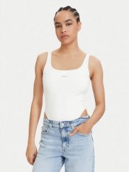 Tommy Jeans Body Metallic Logo DW0DW22311 Biały Slim Fit. Białe bluzki damskie Tommy Jeans, m, bez wzorów, z jeansu, bez kołnierzyka, bez ramiączek. Za 249.99 zł.