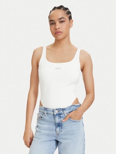 Tommy Jeans Body Metallic Logo DW0DW22311 Biały Slim Fit. Białe bluzki damskie Tommy Jeans, m, bez wzorów, z jeansu, bez kołnierzyka, bez ramiączek. Za 224.99 zł.