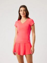 Bjorn_borg ACE V NECK T-SHIRT damska DIVA PINK. Czerwone t-shirty damskie Björn Borg, m, bez wzorów, casualowe, bez kołnierzyka. Za 247.00 zł.