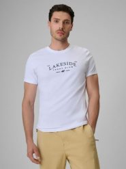 4F T-shirt regular z nadrukiem męski - biały XXL. Białe koszulki sportowe męskie 4f, m, bez wzorów, z bawełny, bez kołnierzyka, bez ramiączek. Za 69.99 zł.