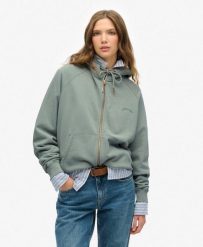 Kurtka dresowa z kapturem zapinana na zamek, damska, z rękawami raglanowymi Supe. Zielone kurtki damskie Superdry., m, bez wzorów, z dresówki, z kapturem. Za 341.80 zł.