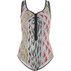 Kostium kąpielowy wyszczuplający bonprix czarno-pomarańczowy. Czarne kostiumy jednoczęściowe damskie bonprix. Za 79.99 zł.