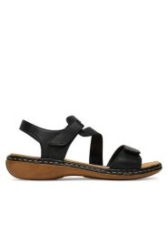 Rieker Sandały CEO-659C7-00 Czarny. Czarne sandały damskie Rieker, bez wzorów, ze skóry, bez obcasa, na płaskiej podeszwie, bez zapięcia. Za 319.99 zł.