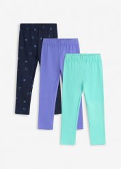 Legginsy z elastycznej mieszanki bawełny organicznej (3 pary). Niebieskie legginsy dla dziewczynek bonprix, bez wzorów, z bawełny. Za 64.99 zł.
