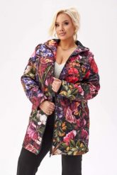 Lekka kurtka przejściowa SOFTSHELL z kapturem w kwiaty w odcieniach czerni, czerwieni i fioletu OVERSIZE PLUS SIZE XXL. Czerwone kurtki damskie Moda Size Plus Iwanek, m, bez wzorów, z bawełny, z kapturem. Za 559.90 zł.